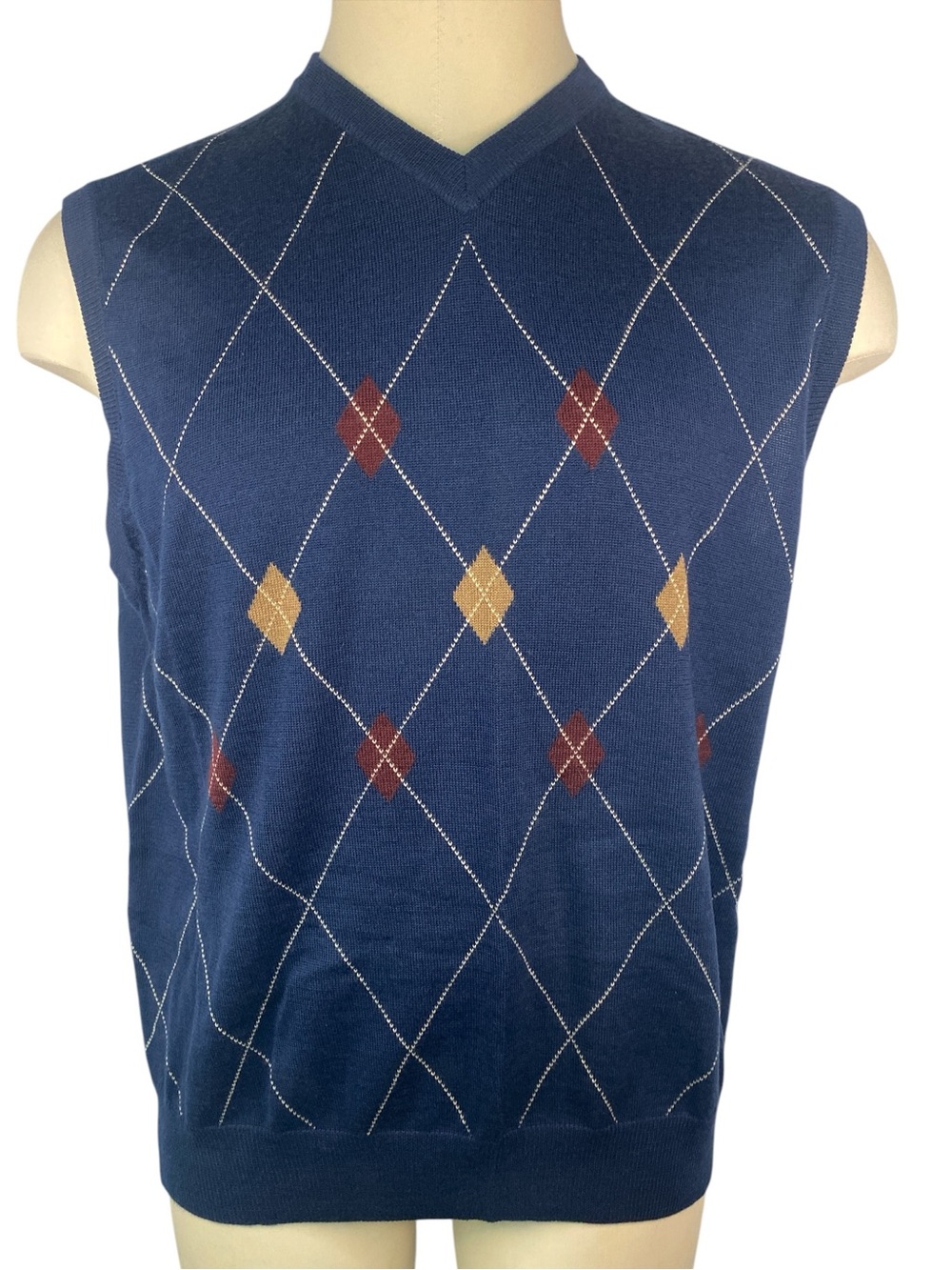 Sette Ponti Merino Wool Blend Navy Argyle V-Neck Sweater Vest Men’s XL